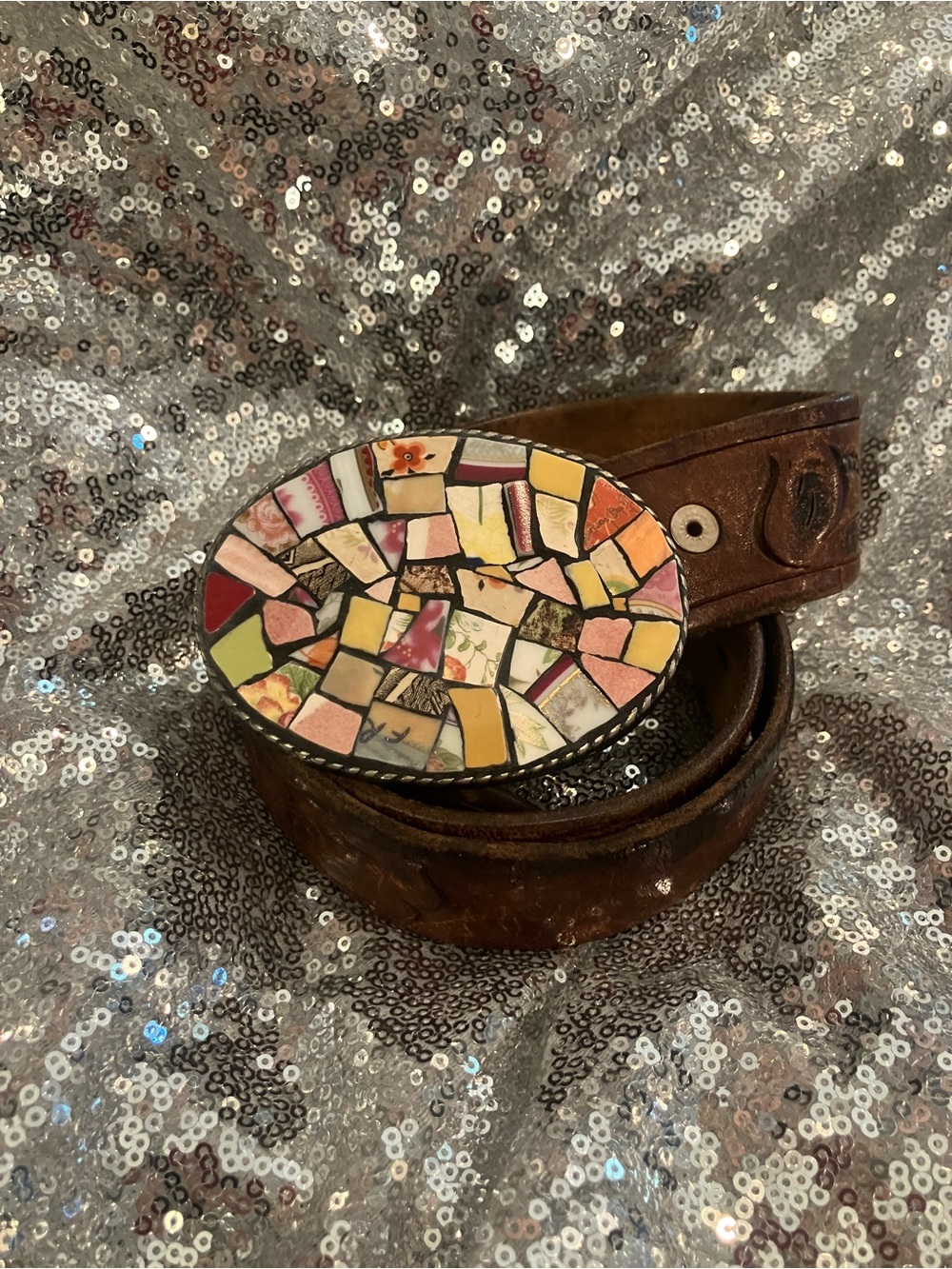 Just Reality Mosaic Oval Buckle with Tooled Belt
